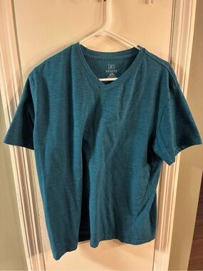 Men’s Large George Short Sleeve V Neck T Shirt Cotton/Polyester Teal